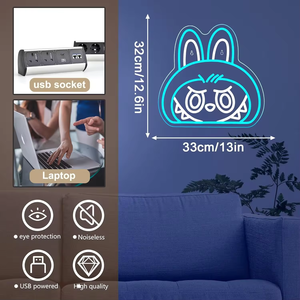 Enseigne néon LED IP65 <span class=keywords><strong>Rab</strong></span> dessin animé, guirlandes lumineuses à intensité variable, décoration murale mignonne, accessoires de fête d'anniversaire, à suspendre pour chambre de fille - Product Image 5