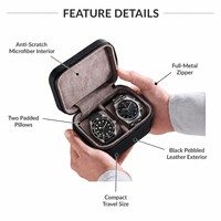 Vente en gros directe d'usine, étui de voyage pour montre avec logo personnalisé, boîte en cuir PU à fermeture éclair pour 2 montres, organiseur de montres pour homme
