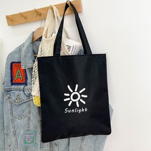 Vendita calda stile coreano di grande capacità spalla semplice graziosa borsa Tote in tela di cotone nero - Product Image 4