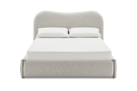 Lit capitonné de style français, taille King, avec pieds en bois massif, blanc riz doux, meubles de chambre à coucher