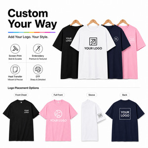 T-shirt unisexe à col rond personnalisé avec logo pour hommes et femmes, style streetwear oversize, tee-shirt vierge en gros, 10 couleurs, tailles S-4XL, rose, noir - Product Image 2