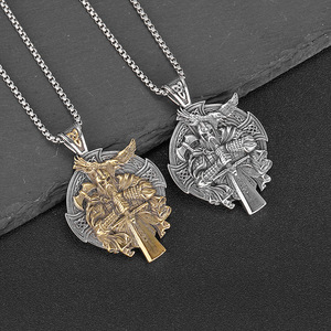 Collier Odin, <span class=keywords><strong>Dieu</strong></span> Père, en acier inoxydable, collier <span class=keywords><strong>viking</strong></span> nordique, hache Ragnar, mythologie, collier avec pendentif oiseau corbeau - Product Image 1