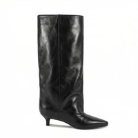 Style occidental femmes tirer sur les bottes hautes surdimensionné large mollet huilé PU bout pointu 4CM chaton talon Slouch