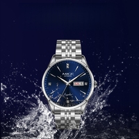 Reloj de Hombre Automático de Lujo Personalizado, Esfera Azul, Formal, de Negocios, con Fecha Automática, Mecánico, con Caja Redonda de Acero Inoxidable