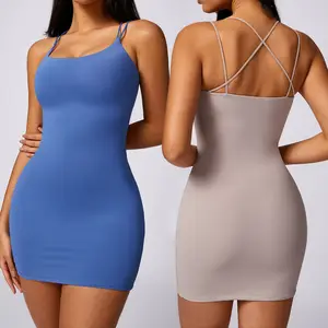 2024 nuevo diseño verano Sexy caliente mujer Spaghetti Strap vestido Fitness entrenamiento Slim Fit Casual vestido sin mangas