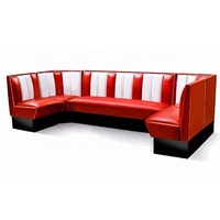 Ensemble de sièges de style rétro pour restaurant avec table rectangulaire, revêtement en vinyle rouge et blanc, meubles d'angle en forme de U pour restaurant