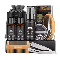 Kit de croissance de barbe pour homme en marque privée OEM avec huile à barbe et baume, brosse, peigne, ciseaux et rasoir, ensemble de soin de la barbe pour cadeau