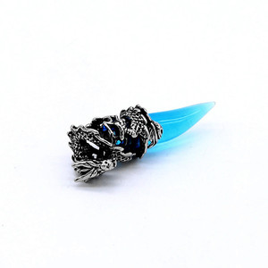 Pendentif Dragon en acier inoxydable avec pierre précieuse bleue, collier pour garçons, bijoux cadeau, design rétro à la mode, motif du zodiaque animal - Product Image 2
