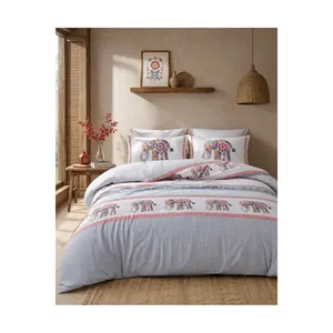 Ensemble de housse de couette double en coton blanc à imprimé éléphant Karden Flower 200x220 - Product Image 1