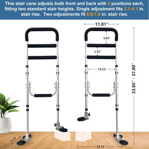 Bastón de Aluminio Ajustable para Escaleras - Ayuda de Movilidad Portátil para Personas Mayores, Capacidad de Carga de 300 lb, Empuñadura de Goma Compatible - Product Image 4