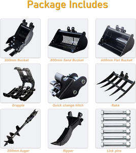 Accesorios de repuesto para miniexcavadora con cucharón estrecho, desgarrador, rastrillo, barrena, garra, enganche rápido, cucharón cribador y kit de accesorios - Product Image 2