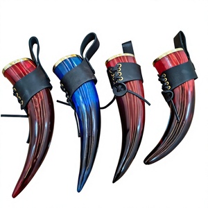 Cuernos de Búfalo Naturales 100% Garantizados en Calidad, Acabados al Estilo Vikingo, con Soporte de Cuero y Ágata, a Bajo Precio en India - Product Image 2