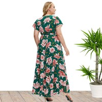 Mode femme grande taille Floral tenue décontractée Sexy col en V Boho en mousseline de soie Maxi grande taille robe plissée grande taille