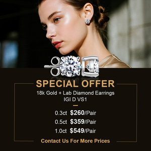 Bông tai kim cương nhân tạo mọc trong phòng thí nghiệm, thiết kế cổ điển, 4 móng, vàng 18K, IGI CVD HPHT, 0.5CT 1CT 2CT, D VS1, có sẵn trong kho - Product Image 3