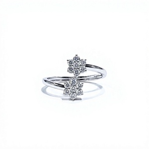 Double Flower Round Diamond <b>Ring</b> Floral Cluster Bypass Open Cuff <b>Stacking</b> <b>Ring</b> 18K 14K Gold Plated Two Flower <b>Ring</b> - Product Image 1