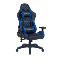Chaise de jeu d'épissage en cuir noir et bleu de haute qualité avec appui-tête intégré et chaise esports de soutien de taille