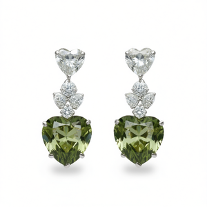 E792 Orecchini da Donna con Diamanti Taglio Cuore Verde Oliva Colore D Naturale Stile Classico da Matrimonio - Product Image 1