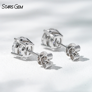 Boucles d'oreilles clous en diamant de laboratoire Starsgem, or massif 10K plaqué rhodium, 0,3-2,0 carats par paire, taille brillant, solitaire classique - Product Image 4