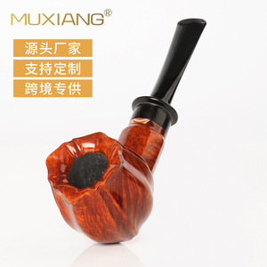 Muxiang Handmade Briarwood Tobacco Pipe Bent Type With Vulcanized Mouthpiece Men's Smoking Accessory - Product Image 3