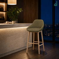 Tabouret de bar en tissu nordique avec dossier, pieds en bois massif, chaise de bar rembourrée à hauteur de comptoir pour réception de bureau