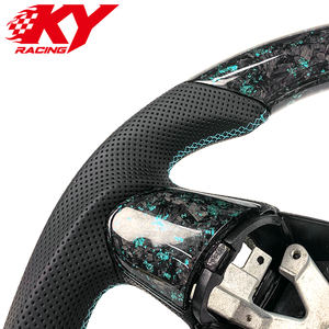 Volant sport en cuir et fibre de carbone forgée bleu aqua personnalisé, adapté aux Chevrolet Corvette C6 Z06 ZR1 C7 C8 - Product Image 2