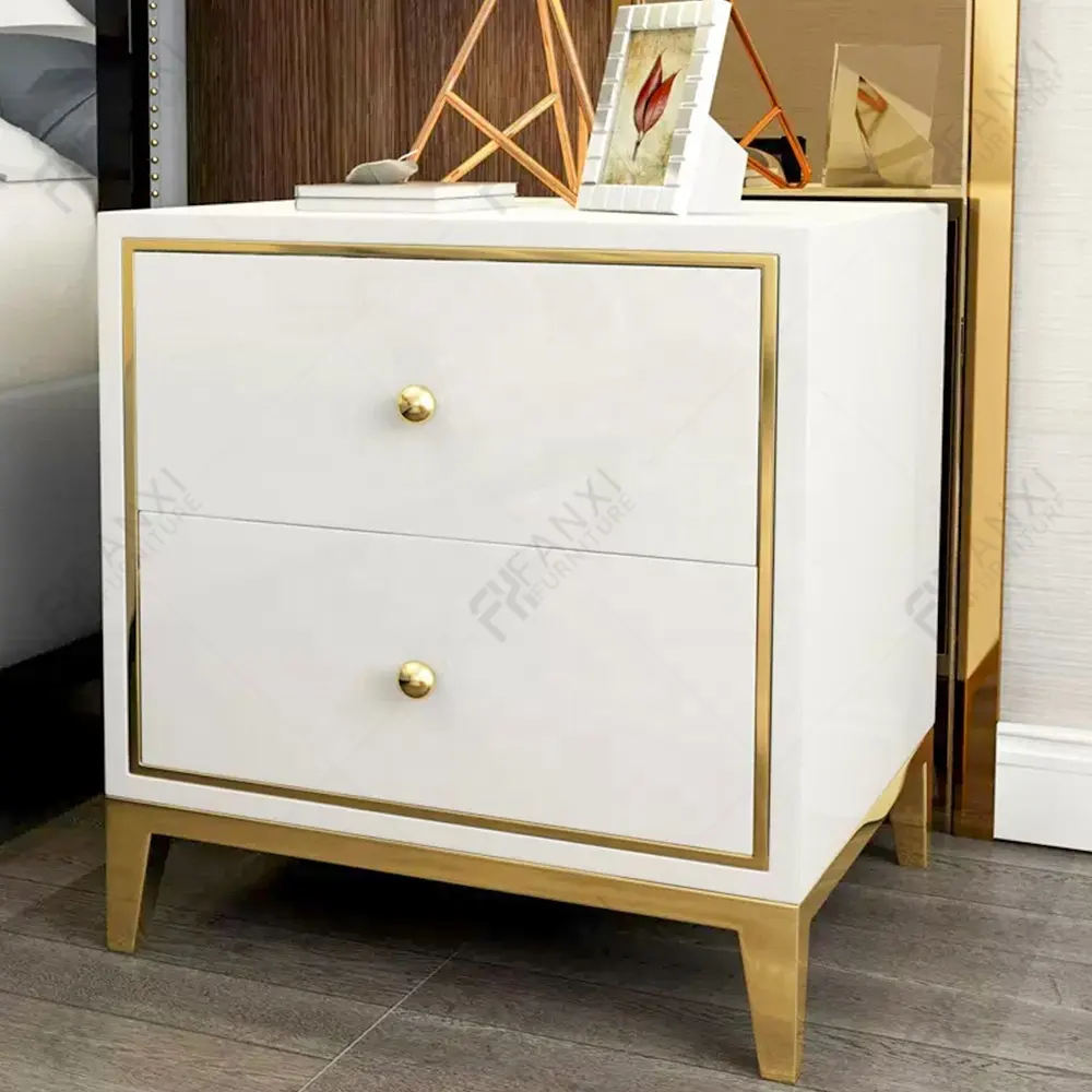 Bedroom furniture smart bedside table gold wooden nightstand bedside table nightstands luxury small white nightstands