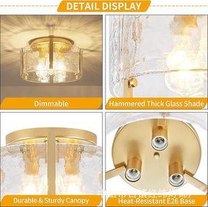 Iluminación en Stock: Lámpara LED Moderna Dorada con Pantalla de Cristal para Entrada/Baño, Montaje en Superficie para Techo de Dormitorio (Especificaciones de EE. UU.) - Product Image 3