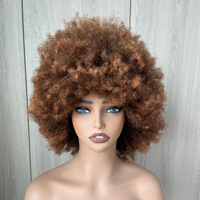 Perruque Courte Afro Personnalisée en Gros, Cheveux Humains Remy Bouclés Bruts 12A, Perruques en Dentelle 5x5, Couleur Marron, Perruque Super Double Drawn