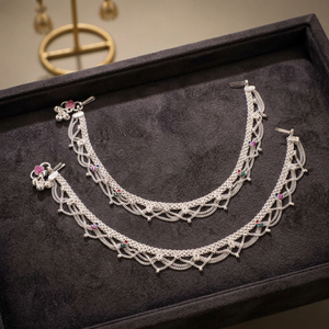 Tobillera nupcial de plata de ley 925, cadena de pie Payal india tradicional, pulsera de joyería fina con gemas, par de tobilleras de plata. - Product Image 3