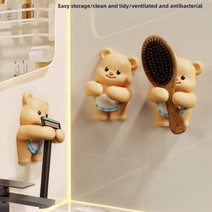 Soporte de plástico duradero con forma de oso, semimanual, para peine de baño, gancho de pared para inodoro y lavabo pequeño - Product Image 5