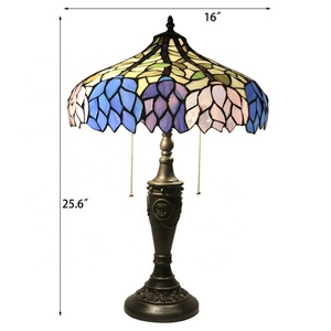 Lampe en verre Tiffany LongHuiJing de 16 pouces, lampe de table avec feuilles vertes et violettes, lampes de table pour la maison - Product Image 3