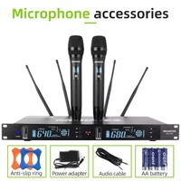 Système de microphone sans fil UHF True Diversity 2 canaux avec micros portatifs en métal, portée 100m pour scène, conférence, église, audio