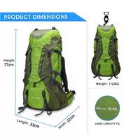 Sac à dos de randonnée et de voyage extérieur léger et durable en nylon ripstop 70L, imperméable, avec port USB, doublure en polyester et motif lettres