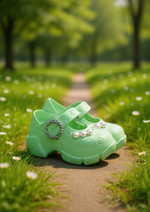 Sabots plateforme avec perles, style Mary Jane, chaussures d'été pour femmes et filles, taille 25, dessus en plastique souple et léger, semelle intermédiaire en EVA - Product Image 2