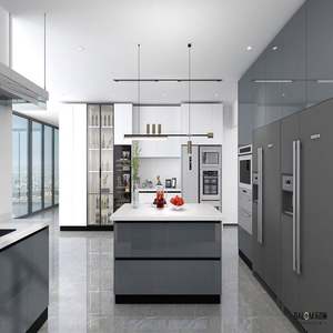 Juego de Muebles de Cocina Gris de Alto Brillo, Sistema Modular de Paquete Plano con Almacenamiento Inteligente Personalizado para Hogares Contemporáneos - Product Image 1