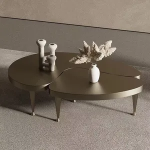 Mesa de café metal luxo italiano aço inoxidável oval sala mesa de café simples