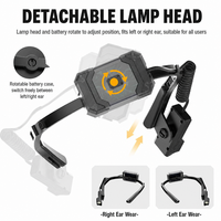 Lampu Kepala LED 3 Mode dengan Pengait Telinga Lepas Pasang, Saklar Ganda, Dapat Dipakai di Kiri/Kanan Telinga, Dilengkapi Indikator Baterai dan Port Tipe C