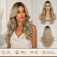 Elegante Peluca de Ondas Sueltas de 24 Pulgadas para Mujer, Color Rubio Ceniza Sedoso, Cabello Sintético Natural Resistente al Calor para Uso Diario