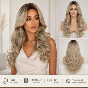 Elegante Parrucca Ondulata da 24 Pollici per Donne, Colore Biondo Cenere Setoso, Fibra Sintetica Resistente al Calore per Uso Quotidiano - Product Image 1
