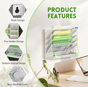 File Organizer <b>Wall</b> Mounted 4 Tiers Durable Adjustable Metal <b>Desk</b> Organizer, Desktop Hanging File Holder with 4 Pen Slots Stable - Product Image 4