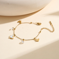 Chaîne de cheville réglable pour femme STMA10 en acier inoxydable 304 avec breloque papillon coquillage, plaqué or 18 carats PVD, livraison rapide