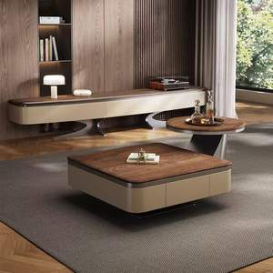 Solid Wood Coffee <b>Table</b> And Tv Stand Combination North American Black <b>Walnut</b> Living Room Set With Storage - Product Image 3