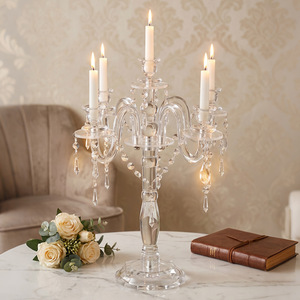 Crystal Acrylic 5 <b>Head</b> Arm Candlestick Table Centerpieces Candelabras Taper Candle Holder Vintage Acrylic Candelabra for Wedding - Product Image 2
