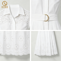 Robe chemise mi-longue en popeline de coton à imprimé floral plissé ceinturée élégante encolure décontractée avec impression numérique pour l'été