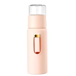 Novelty Hot Selling Glass Drinking Water Bottle 330ML Eco Friendly Portable Luxury Travel With Small Cup For Drinking And Rope