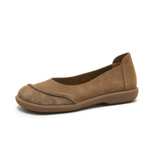 Zapatos planos de cuero genuino para mujer, mocasines informales con punta redonda, suela de goma antideslizante, zapatos planos para todas las estaciones - Product Image 6