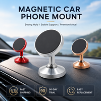 Support de téléphone magnétique pour tableau de bord de voiture, à double articulation, en alliage d'aluminium, antidérapant, stable, avec ventouse, rotatif à 360°, robuste