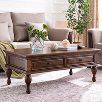 Table basse vintage en bois de caoutchouc de style américain, avec rangement, design minimaliste moderne, meubles pour la maison, salon