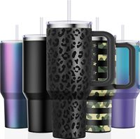 Tasse à café de voyage isolée sous vide en acier inoxydable 40 Oz Gobelet réutilisable à double paroi avec paille et poignée