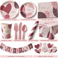 Fournitures pour fête de la Saint-Valentin, ensemble de luxe sur le thème de la Saint-Valentin, comprenant 24 pièces : nappes jetables, assiettes en papier, gobelets, décorations